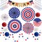 4th of July Decorations Patriotic Decor Love USA Banner Red White Blue Paper Fans Independence Day Star Streamer, Pom Poms, Hanging Swirls Party Decor Supplies